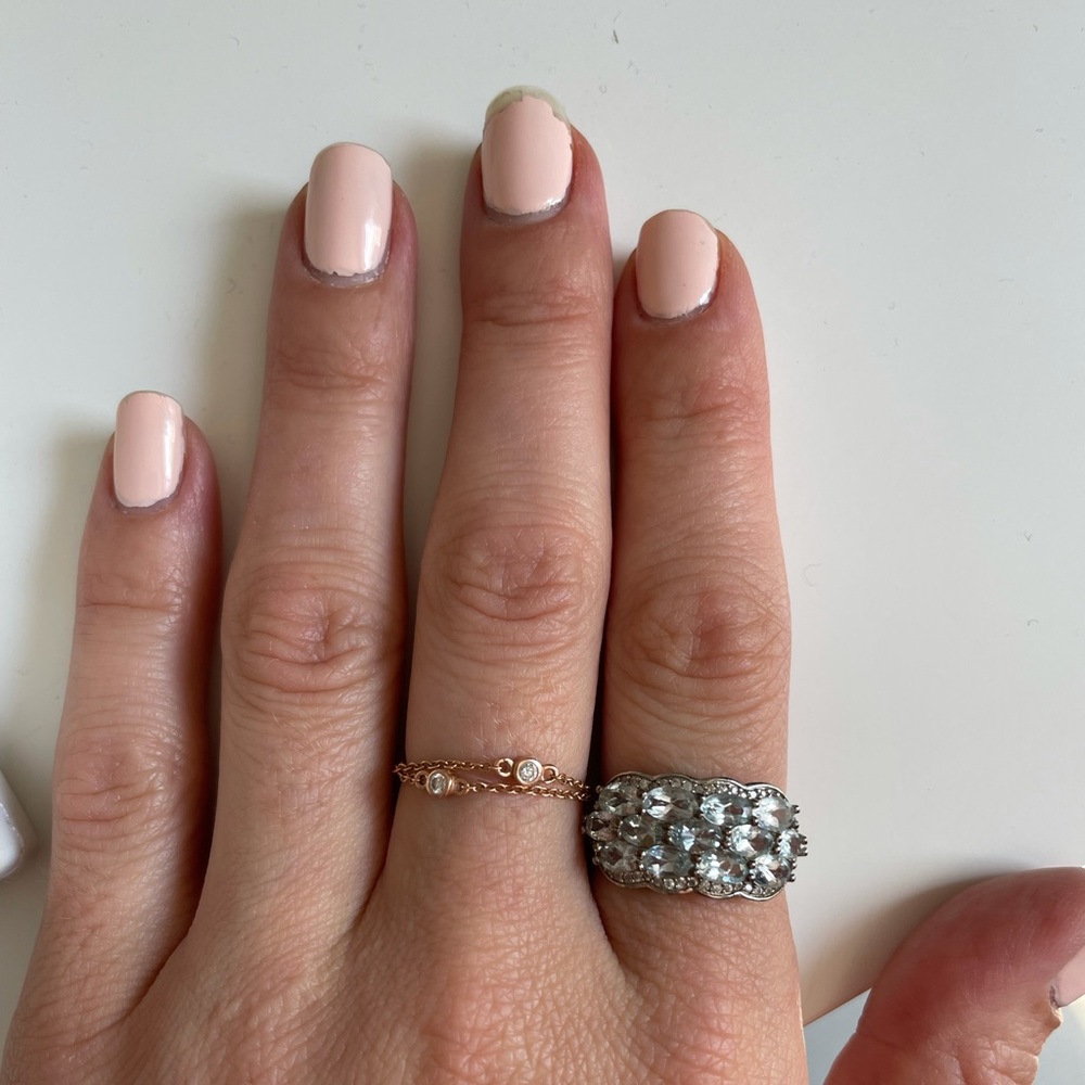 Aquamarine and Diamond Cluster Ring Silver 9